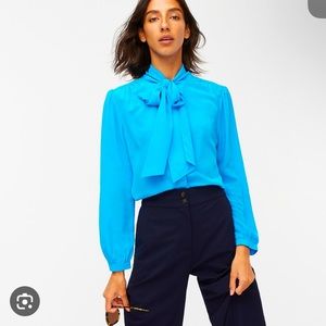 J.Crew NWT Courtney Tie-Neck Bow Blouse Silk in yellow/lime green, Small